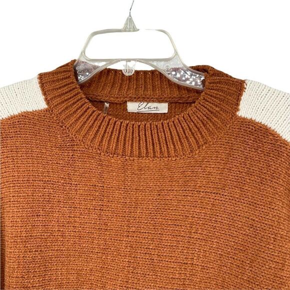 Elan Sweater Brown Chenille Knit White Arm Stripe Dolman Relaxed Fit Size Large - Picture 2 of 7